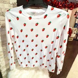 JCrew Strawberry Print White Sweater